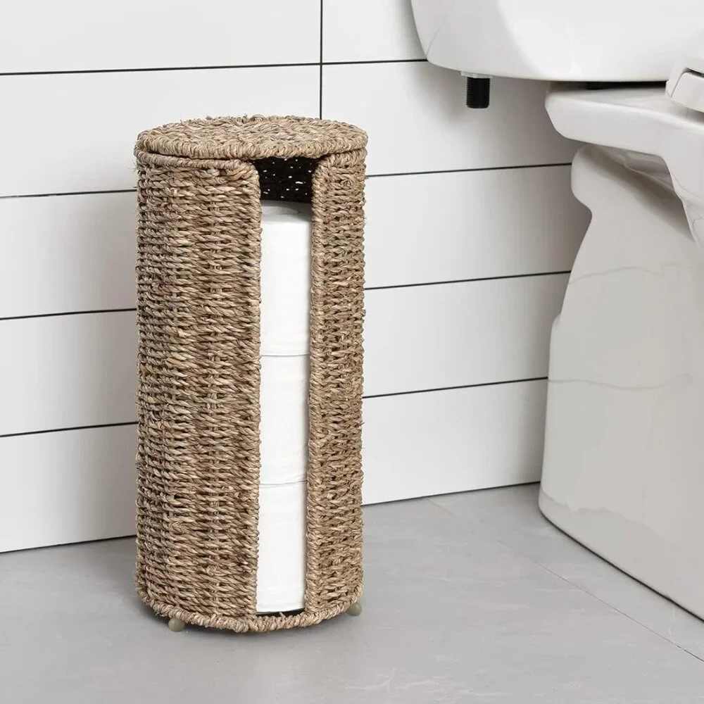 Seagrass Free Standing Toilet Paper Holder, 3 Rolls of Toilet Tissue Storage